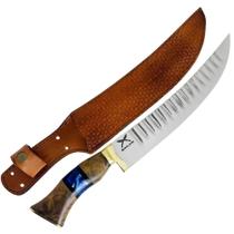 Faca Turca 10' Artesanal 3mm Matrizada Churrasco Aço Inox Cabo Madeira Resina