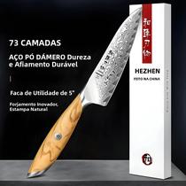 Faca Utilitária Estilo Japonês De 5 Polegadas Em Aço Damasco De 73 Camadas, Série Flagship HEZHEN Faca Utilitária Estilo Japonês De 5 Polegadas Em Aço Damasco De 73 Camadas, Série Flagship HEZHEN