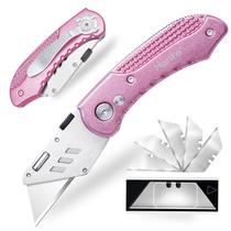 Faca utilitária Harita Folding Box Cutter com 5 lâminas rosa