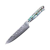 Faca Utilitária VG10 Damascus Com Cabo De Concha De Abalone, Super Afiada, Aço Premium, Faca Faca Utilitária VG10 Damascus Com Cabo De Concha De Abalone, Super Afiada, Aço Premium, Faca