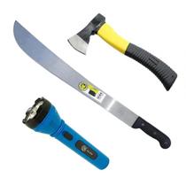 Facão 22' 70Cm+ Lanterna Recarregavel Solar+ Machado Camping
