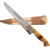 Facão Faca Churrasco 10'' Aço Carbono 1070 Full Tang Listrado Cabo Chifre Escuro