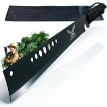 Facão Jaguará Corte Forte Para Roça Camping Trilha Sobrevivência Caça Pesca Mato 48cm Aço Inox Serrilhado Com Abridor Full Tang Cabo Cordame Bainha