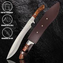 Facão Kurki Curvo 42,5cm Fulltang com Cabo em Madeira de Nogueira + Bainha de Couro Premium