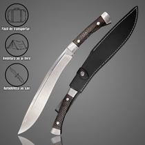 Facão Kurki Curvo 47,5cm Fulltang com Cabo em Madeira de Nogueira + Bainha de Couro Premium