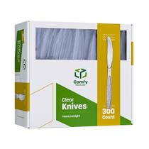 Facas de plástico Comfy Package, pacote com 300 unidades, transparentes e pesadas