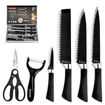 Facas Profissionais Jogo com 6 Peças com Tesoura de Cozinha em Aço Inox Antiaderente