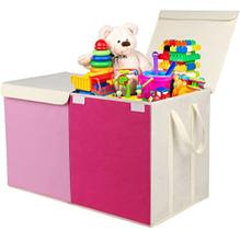 Facilmente categorizado double color Double Space Grandes caixas de armazenamento de brinquedos com tampas dobráveis Caixa de brinquedos empilháveis/peito/organizador/cesta com alças para meninas meninos recipientes de armazenamento de bebês para cria