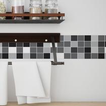 Faixa Adesiva Gerométrica Cozinha Banheiro Pastilha Tons Cinza 1m