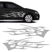Faixa Adesivo Lateral Chamas Prata Personalizado Carro - Par