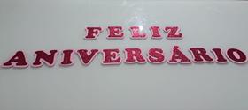 Faixa Aplique Decorativo em EVA Feliz Aniversário Rosa e Pink Brilho