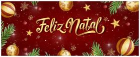 Faixa Banner em Lona Faixa Feliz Natal Bolinhas e Flocos de Neve Dourado - 200x080cm