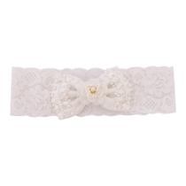 Faixa bebê de renda com laço e flor - Marfim