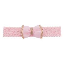 Faixa bebê de renda com laço e strass - Rosa bebê Faixa bebê de renda com laço e strass - Rosa bebê