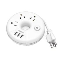 Faixa de alimentação NTONPOWER 3 tomadas, 3 USB, 15 cm, cabo curto, branco