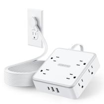 Faixa de alimentação NTONPOWER de 15 pés com 8 tomadas e 3 portas USB brancas