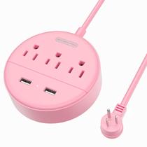 Faixa de alimentação NTONPOWER rosa com 3 tomadas e 2 cabos USB de 5 pés