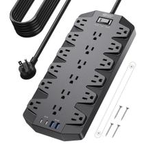 Faixa de alimentação SUPERDANNY 18 tomadas, 4 portas USB, cabo de 15 pés, 1875 W