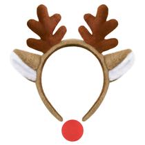 Faixa de cabeça Gowpug Deer com chifres de rena de nariz vermelho