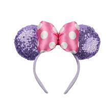 Faixa de cabeça JIAHANG 3D Sequin Mouse Ear com laço de cetim para mulheres