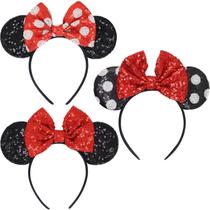 Faixa de cabeça LIHELEI Minnie Ears Mouse Ears com laços de lantejoulas, 3 peças Faixa de cabeça LIHELEI Minnie Ears Mouse Ears com laços de lantejoulas, 3 peças