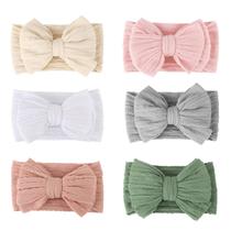 Faixa de cabelo AQOKKA Baby Bows de nylon macia feita à mão 7 x 3,5"