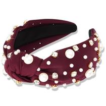 Faixa de cabelo Atoden Pearl Knotted Strass Burgundy Faixa de cabelo Atoden Pearl Knotted Strass Burgundy