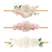 Faixa de cabelo BFNAA Girl Baby Girl 3 peças de nylon, elástico floral Faixa de cabelo BFNAA Girl Baby Girl 3 peças de nylon, elástico floral