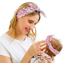 Faixa de Cabelo Cabeça Turbante Mamãe e Filha Flores