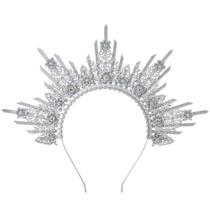 Faixa de cabelo COSUCOS Silver Halo Crown com pérolas brancas