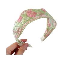 Faixa De Cabelo Feminina Retrô Com Bordado Floral E Borda Larga