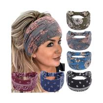 Faixa De Cabelo Larga Boho Elástica Antiderrapante Para Esportes, Corrida E Yoga
