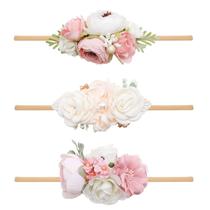 Faixa de cabelo mligril, 3 peças de nylon, flores, bandanas para meninas