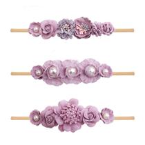Faixa de cabelo mligril Baby Girl Floral Nylon Elástica 3 unidades