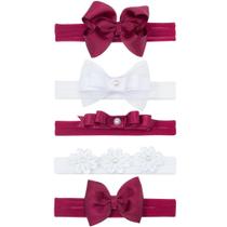 Faixa de Cabelo para Bebê Encanto Vinho Kit 5 Peças