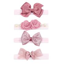 Faixa de Cabelo para Bebê Luxo Rosê Kit 4 Peças