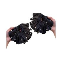 Faixa De Cabelo Super Fofa Com Pérolas E Tela Plissada, Acessório Floral Para Rabo De Cavalo