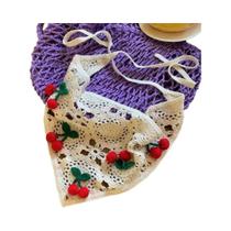 Faixa De Cabelo Triangular De Crochê Para Meninas, Estilo Pastoral Francês, Feita À Mão, Com Cerejas Faixa De Cabelo Triangular De Crochê Para Meninas, Estilo Pastoral Francês, Feita À Mão, Com Cerejas