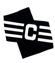 Faixa de Capitão cor Preta e Branca Braçadeira Elástica e Ajustável Faixa de Capitão cor Preta e Branca Braçadeira Elástica e Ajustável