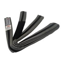 Faixa de kimono infantil cinza com viés preto ponta preta torah