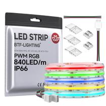 Faixa de LED BTF-LIGHTING IP66 RGB FCOB COB 16,4 pés 840 LED/m Faixa de LED BTF-LIGHTING IP66 RGB FCOB COB 16,4 pés 840 LED/m