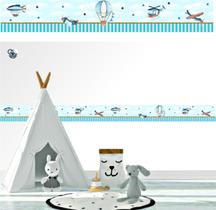 Faixa Decorativa Aviões e Balões Aquarela Retrô