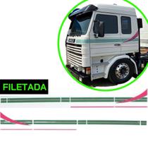Faixa Decorativa Cabine para Scania Topline R113 Rosa / Verde Série Especial Filetada - SERISUL
