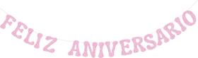 Faixa decorativa feliz aniversario rosa EVA glitter com fita bailarina