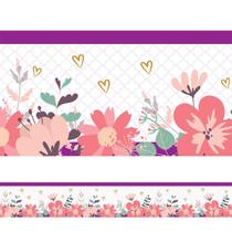 Faixa Decorativa Floral Com Coração Roxo - 100x15cm