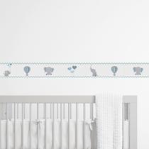 Faixa Decorativa Papel De Parede Elefante e Balão Azul Infantil quarto Bebê