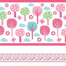 Faixa Decorativa para Quarto de Bebê Floresta Rosa 3mx15cm