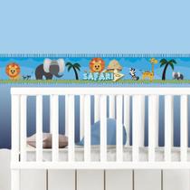 Faixa Decorativa Safari Azul, Animais Leão, Zebra, Girafa e Elefante