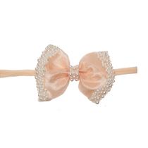 Faixa delicada p bebe confortavel laco de organza e perola