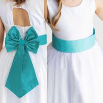 Faixa e Laço Verde Tifany para Vestido Dama de Honra Infantil Festa Casamento Luxo REF4196
